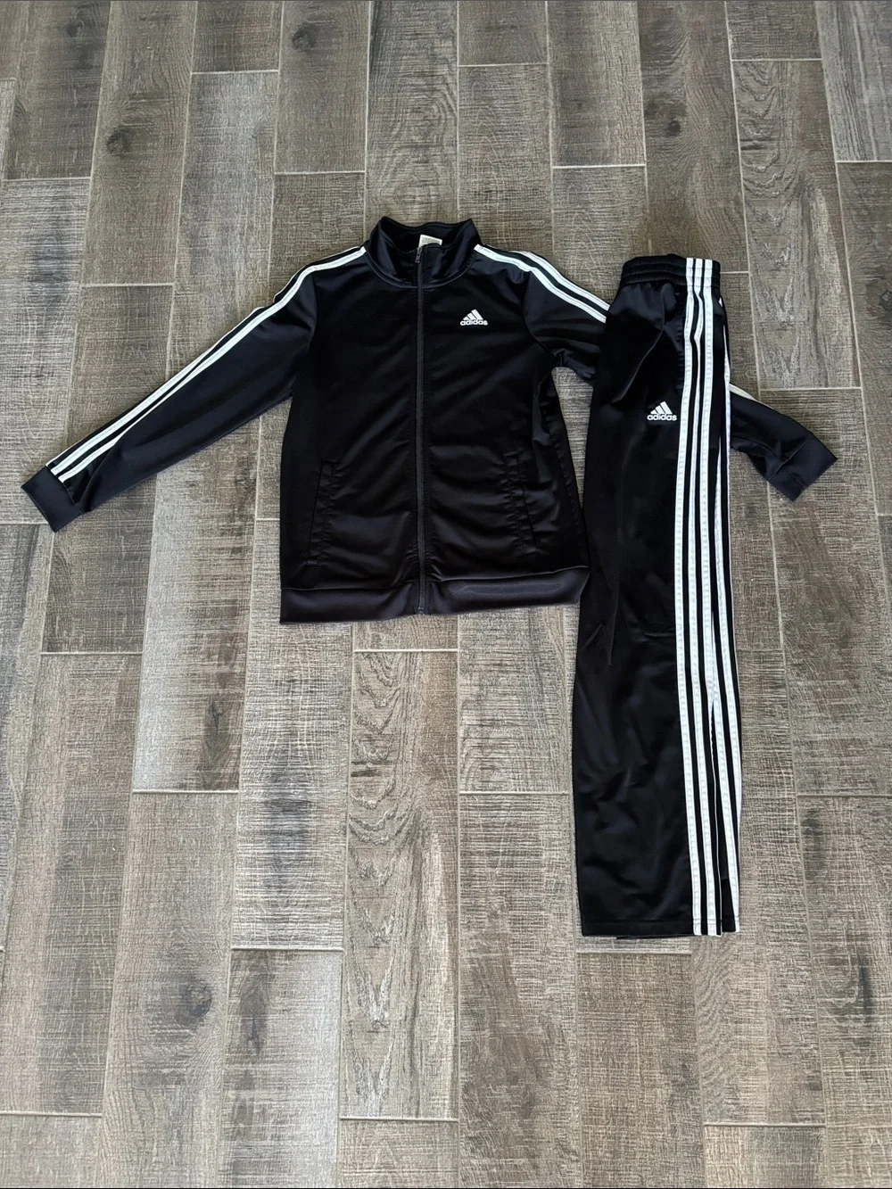 adidas Black Track Jacket and Pants with White Stripes Boys Large - Picture 1 of 3